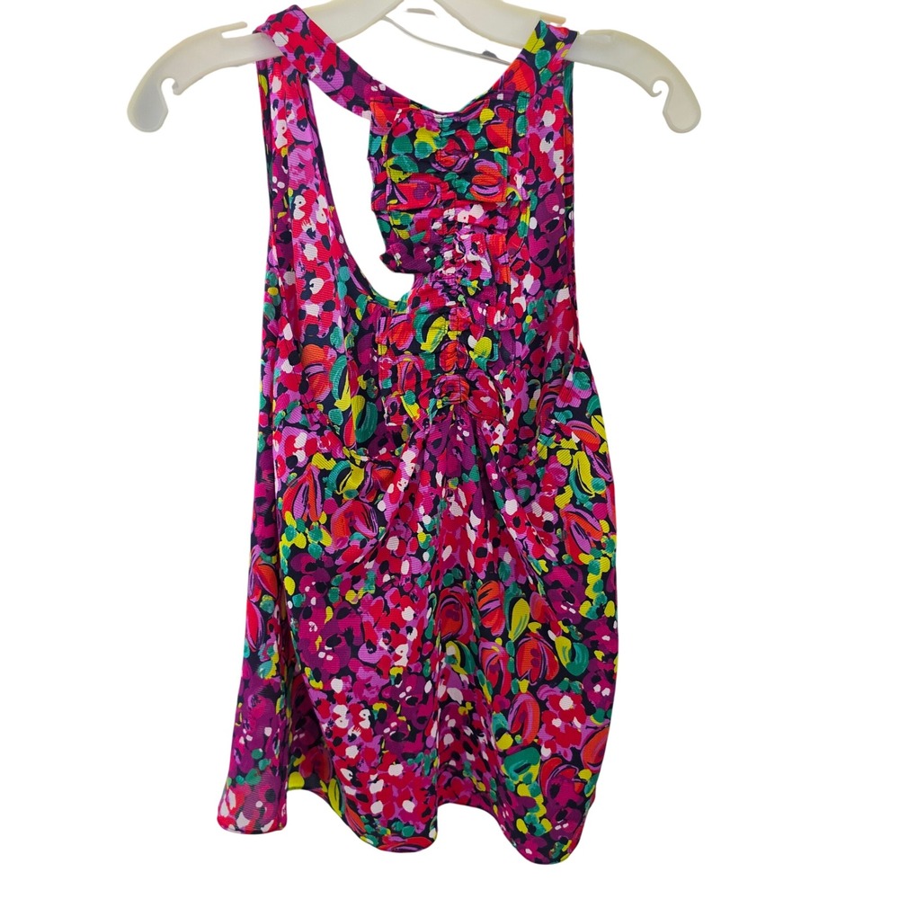 Lilly Pulitzer RARE Ruffle T-Back Sleeveless Top Pink Floral Abstract Multi S - Picture 4 of 6